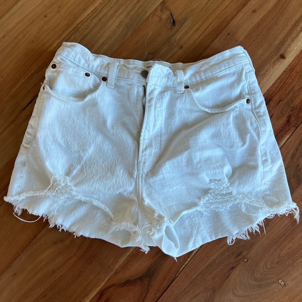 A&F White Distressed Denim Shorts
